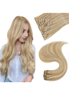 Blonde Clip In Hair Extensions Remy Hair Caramel Blonde Mix Bleach Blonde Clip Hair Extensions Remy Straight Human Hair Extensions Clip Ins Double Weft 16 Inch 120G 7Pcs