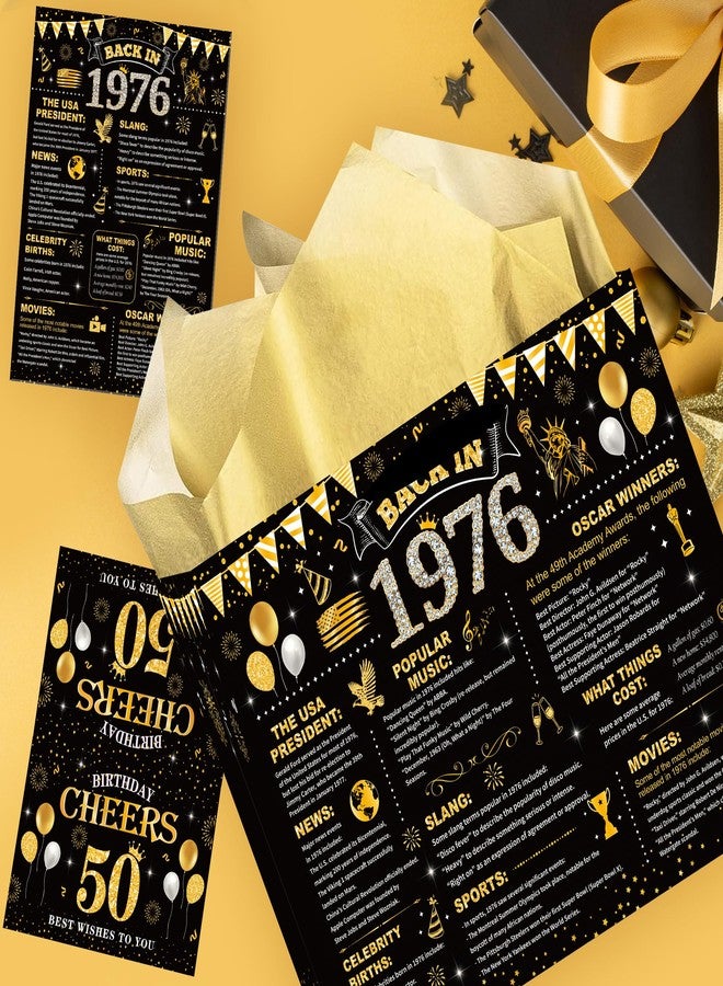 EoBeCy 50th Birthday Gift Bags for Men Women, Back in 1976 Gift Bag with Tissue Paper, Poster and Greeting Card, Black Gold Wrapping Paper for 50 Year Old Birthday Decorations - Image 5