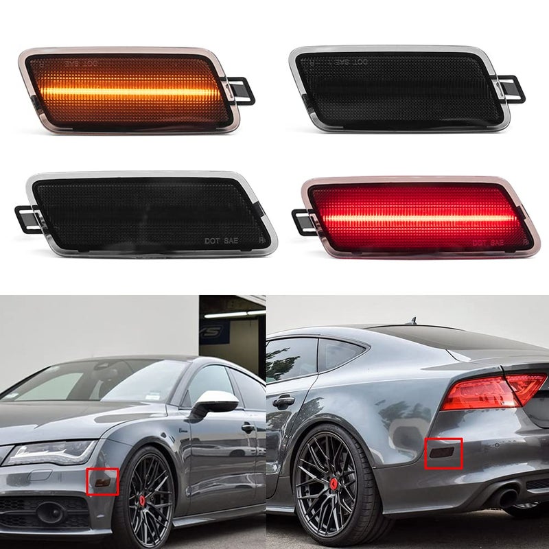 4Pcs Full LED AmberRed FrontRear Side Marker Lights for Audi A7 Quattro S7 RS7 TDI Quattro Type 4G8 20122018 Smoked Lens Bumper Turn Signal Light Replace OEM Side Marker lamp