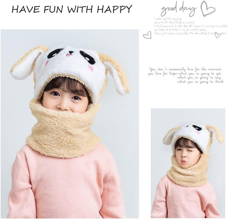 Yanwenx Children's Plush hat,Party Animal Hats for Kids Cute Panda hat.Winter Children's ski Cap Windproof Warm Cap (Suitable for Children Aged 2-12 Years)_Beige - Image 2