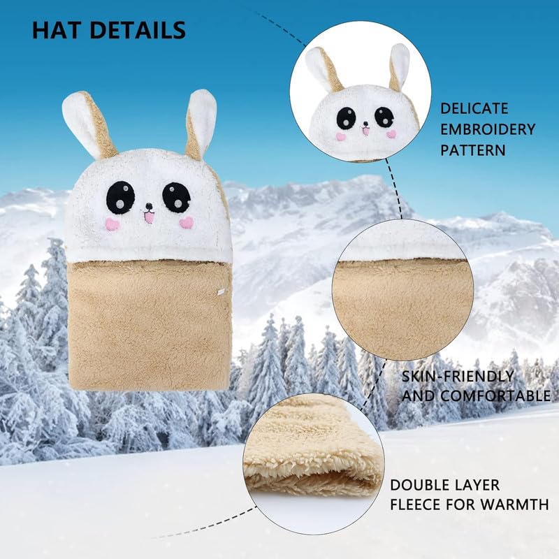 Yanwenx Children's Plush hat,Party Animal Hats for Kids Cute Panda hat.Winter Children's ski Cap Windproof Warm Cap (Suitable for Children Aged 2-12 Years)_Beige - Image 4