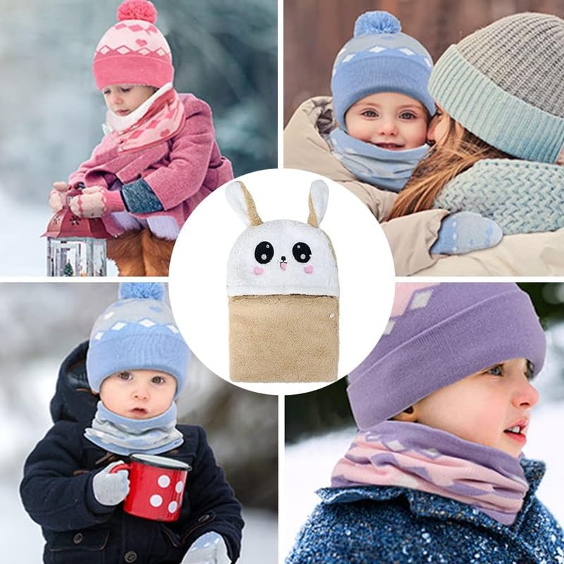 Yanwenx Children's Plush hat,Party Animal Hats for Kids Cute Panda hat.Winter Children's ski Cap Windproof Warm Cap (Suitable for Children Aged 2-12 Years)_Beige - Image 5