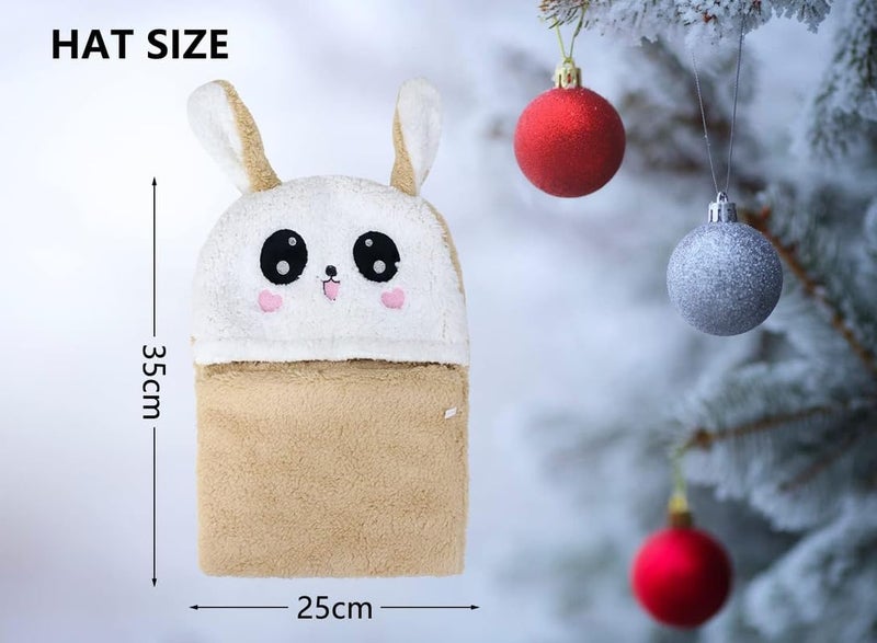Yanwenx Children's Plush hat,Party Animal Hats for Kids Cute Panda hat.Winter Children's ski Cap Windproof Warm Cap (Suitable for Children Aged 2-12 Years)_Beige - Image 3