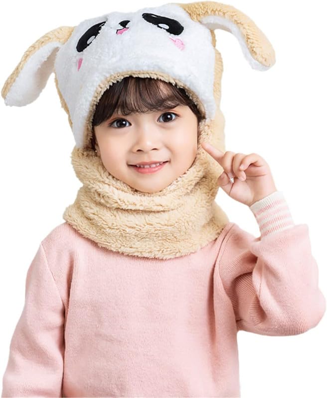Yanwenx Children's Plush hat,Party Animal Hats for Kids Cute Panda hat.Winter Children's ski Cap Windproof Warm Cap (Suitable for Children Aged 2-12 Years)_Beige - Image 1