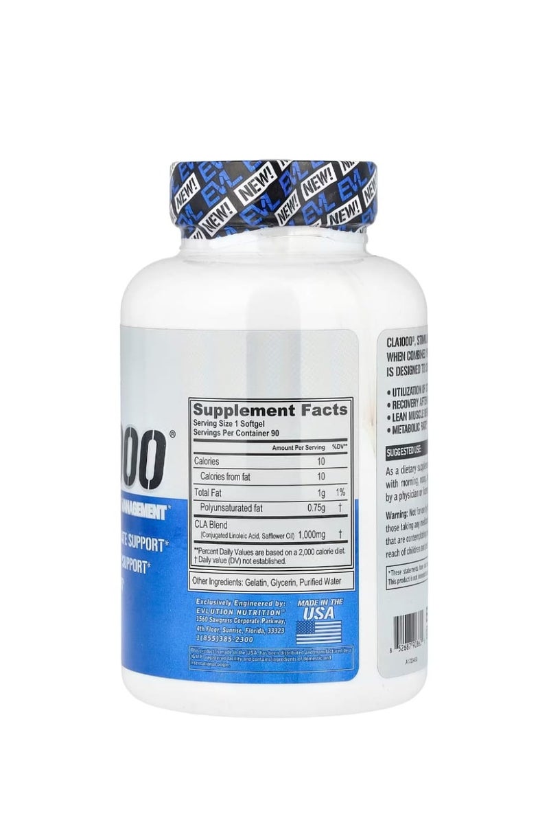 EVLUTION NUTRITION CLA1000 Stimulant-Free Weight Management 90 Softgels (1000 mg per Softgel) - Image 2