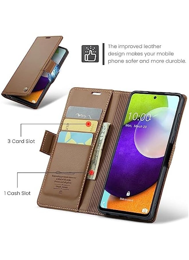 Samsung Galaxy A52 5G\/A52s 5G RFID Blocking Wallet Case, Magnetic Kickstand, Leather Flip Protective Cover for Samsung Galaxy A52 5G\/A52s 5G 6.5 Inch - Brown