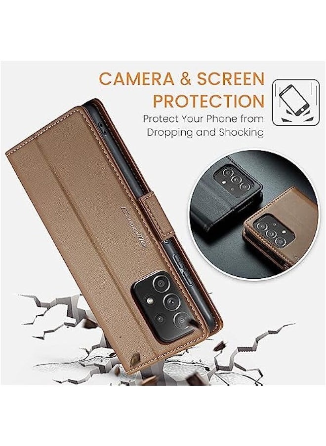 Samsung Galaxy A52 5G\/A52s 5G RFID Blocking Wallet Case, Magnetic Kickstand, Leather Flip Protective Cover for Samsung Galaxy A52 5G\/A52s 5G 6.5 Inch - Brown