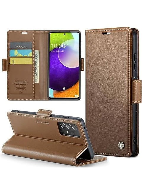 Samsung Galaxy A52 5G\/A52s 5G RFID Blocking Wallet Case, Magnetic Kickstand, Leather Flip Protective Cover for Samsung Galaxy A52 5G\/A52s 5G 6.5 Inch - Brown