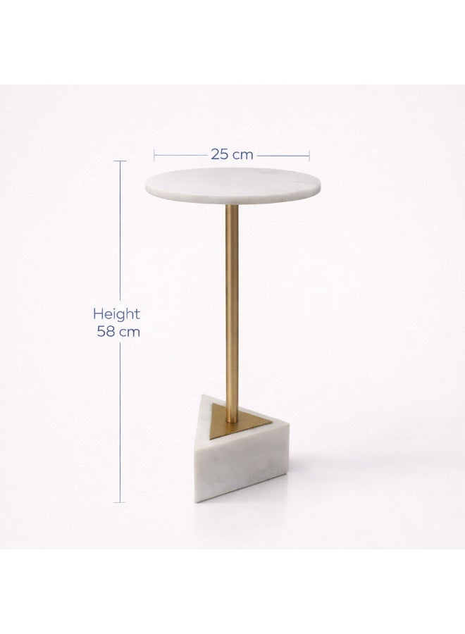 Handmade Side Table with Natural Marble Top & Base, Gold Finish Pole. - Image 3