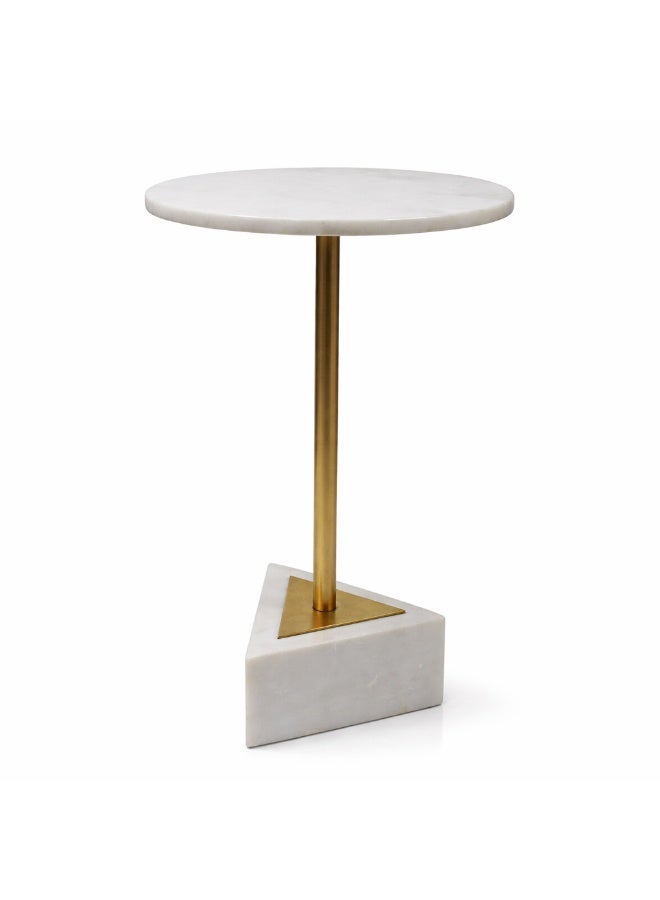 Handmade Side Table with Natural Marble Top & Base, Gold Finish Pole. - Image 2