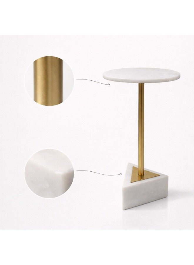 Handmade Side Table with Natural Marble Top & Base, Gold Finish Pole. - Image 5
