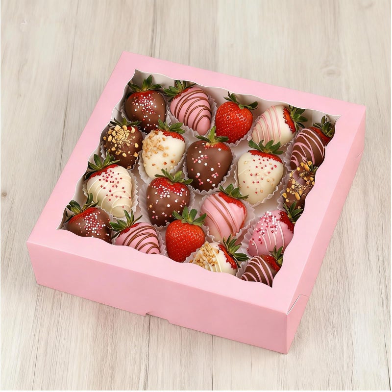 TEMLQPACK 50 Pack 9"x9"x2.5" Pie Boxes Pink Bakery Boxes with Window, Pie, Cookies, Chocolate Covered Strawberries, Breakable Heart, Charcuterie Boxes for Christmas - Image 2