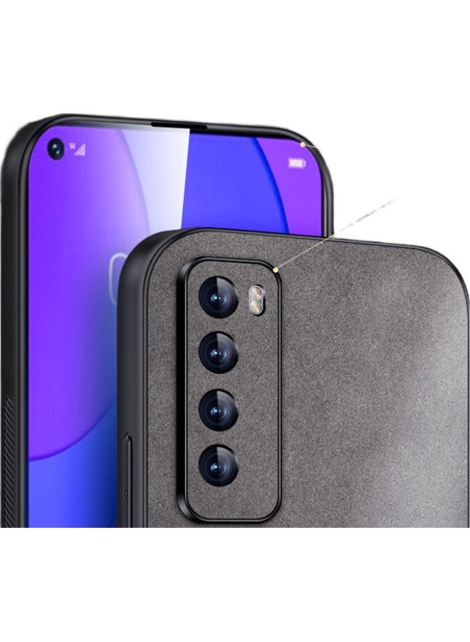 Shangsu, Suitable For Huawei Nova 7 Phone Case, Nova 7 Protective Cover, Shockproof, Full Lens Protection, Soft Shell, Simple Luxury, Lambskin Silicone Outer Case, Women'S And Men'S Leather Case, Gray - Image 1
