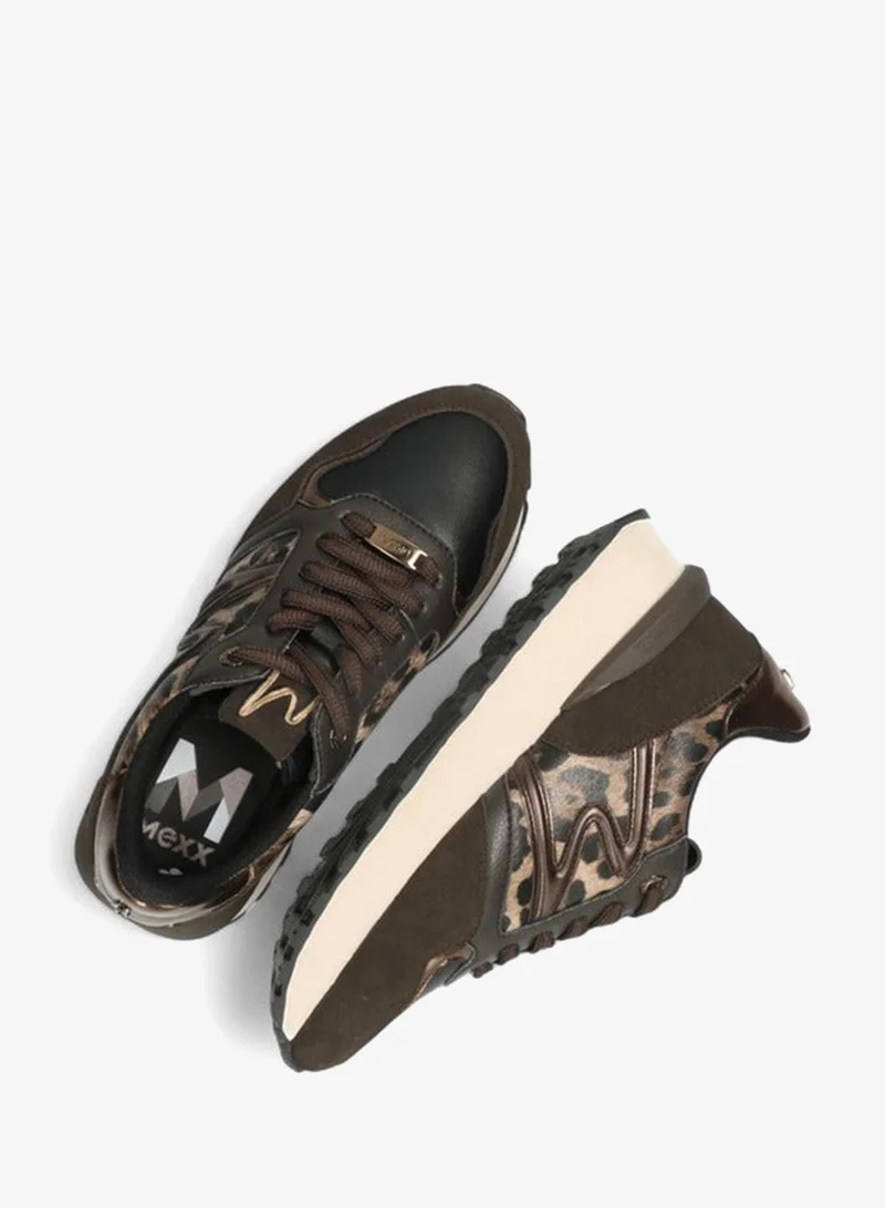 MEXX BROWN Animal Print Panelled Lace-Up Sneakers for Women | Best Price UAE
