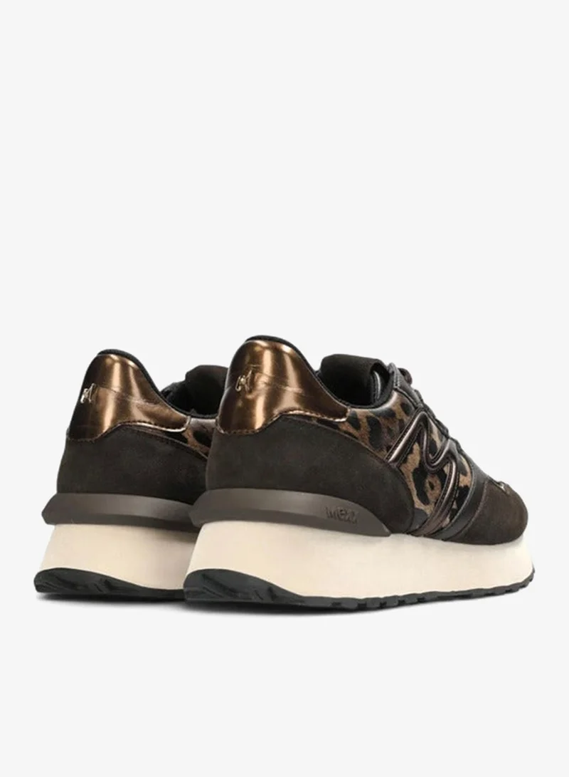 MEXX BROWN Animal Print Panelled Lace-Up Sneakers for Women | Best Price UAE