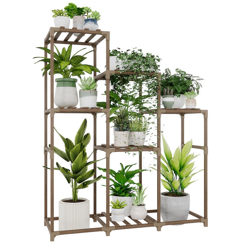 Bamworld Tall Plant Stand Indoor Wood Shelf Outdoor Tiered Rack for Multiple Flowers 5-Tier 7-Pot Ladder Holder for Plant Pots Gardening Decor - Image 1
