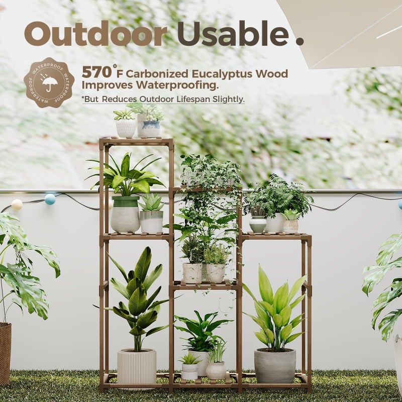 Bamworld Tall Plant Stand Indoor Wood Shelf Outdoor Tiered Rack for Multiple Flowers 5-Tier 7-Pot Ladder Holder for Plant Pots Gardening Decor - Image 4