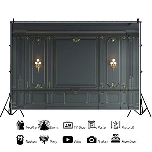 Haoyiyi 7x5ft Interior Wall Backdrop Indoor Empty Room Baroque Black Vintage Elegant European Photography Background Photo Business Office Bedroom Living Room Photo Portrait Studio Prop - Image 2