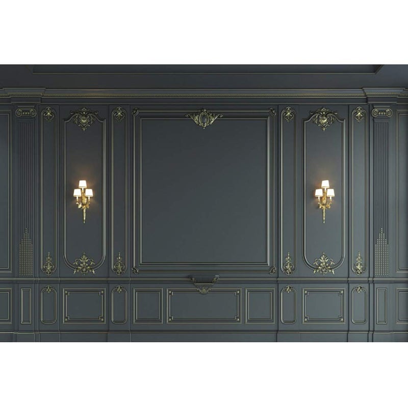 Haoyiyi 7x5ft Interior Wall Backdrop Indoor Empty Room Baroque Black Vintage Elegant European Photography Background Photo Business Office Bedroom Living Room Photo Portrait Studio Prop - Image 1