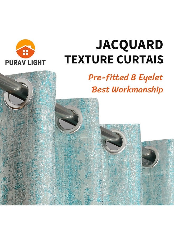بوراف لايت ستائر من الجوت المعتمة من Purav Light Jacquard للباب بطول 8 أقدام لغرفة المعيشة وغرفة النوم، بتصميم محكم، أزرق مائي - مجموعة من قطعتين - Image 2
