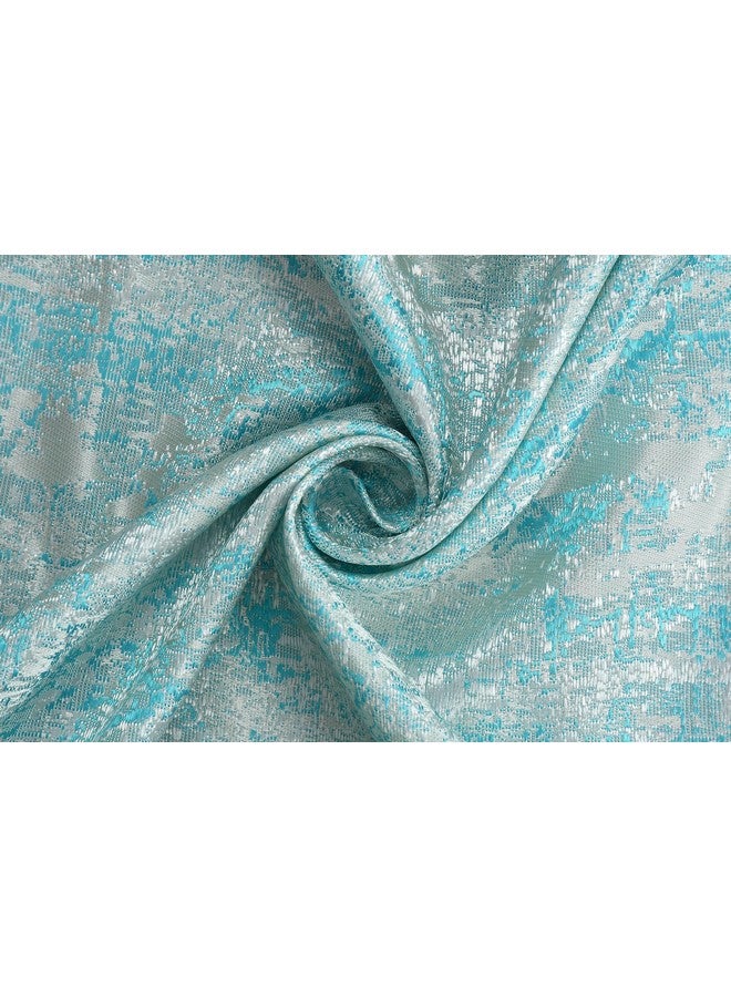 بوراف لايت ستائر من الجوت المعتمة من Purav Light Jacquard للباب بطول 8 أقدام لغرفة المعيشة وغرفة النوم، بتصميم محكم، أزرق مائي - مجموعة من قطعتين - Image 3