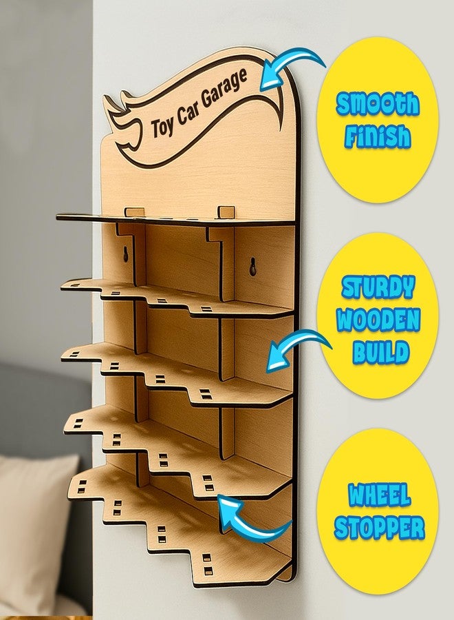 SOLOBOLO Toy Car Garage Wall Rack for Kids | Parking Garage for Hot Wheels Cars | Holds 20 Cars | Wooden/MDF Toy Garage Wall Hanging | Kids Room Toy Parking (Carss Not Included) (Pack of 2) - Image 4