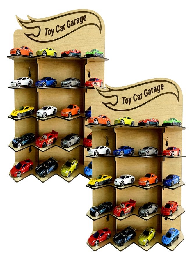 SOLOBOLO Toy Car Garage Wall Rack for Kids | Parking Garage for Hot Wheels Cars | Holds 20 Cars | Wooden/MDF Toy Garage Wall Hanging | Kids Room Toy Parking (Carss Not Included) (Pack of 2) - Image 1