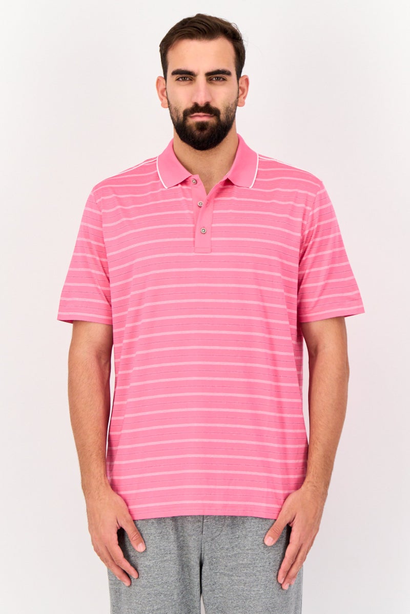 Greg Norman Men Sportswear Fit Micro Stripe Short Sleeves Training Polo Shirt, Multicolor  - Image 1