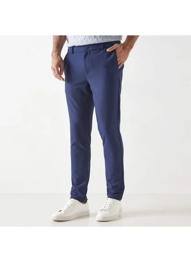 Iconic Iconic Textured Pants with Semi-Elasticated Waist and Pockets
