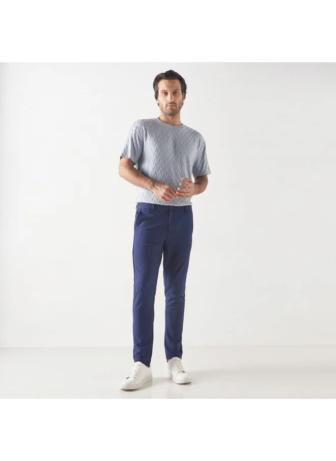 Iconic Iconic Textured Pants with Semi-Elasticated Waist and Pockets