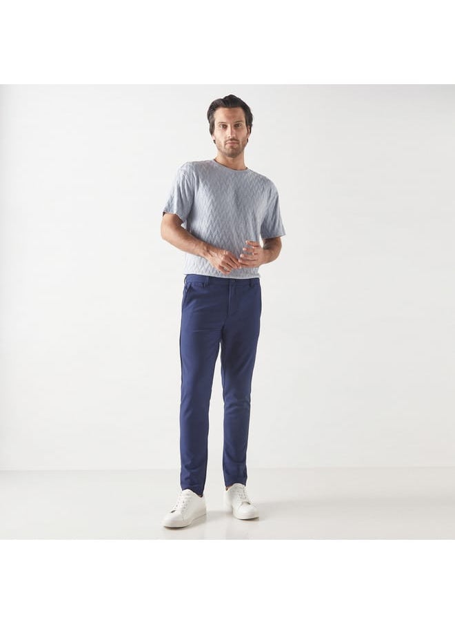 Iconic Iconic Textured Pants with Semi-Elasticated Waist and Pockets  - Image 2