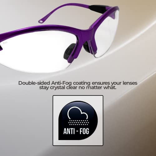 Global Vision Cougar Safety Glasses Nurses Dental Assistant Glasses Shooting Glasses for Women Ladies Men Purple Frame with Clear Lenses - Image 4