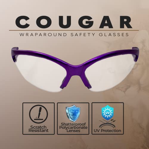 Global Vision Cougar Safety Glasses Nurses Dental Assistant Glasses Shooting Glasses for Women Ladies Men Purple Frame with Clear Lenses - Image 2