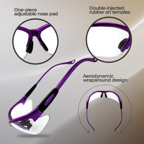 Global Vision Cougar Safety Glasses Nurses Dental Assistant Glasses Shooting Glasses for Women Ladies Men Purple Frame with Clear Lenses - Image 3