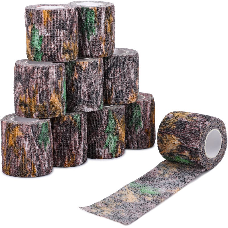 DROK 10 Roll Camo Tape, 1.97in x 14.76ft Camouflage Self-Adhesive Bionic Wood Wrap Bandage for Outdoor Athletic Sports Bicycle Hockey Skateboard Scooter, 4.92Yard Cohesive Camo Stretch Reusable Tape - Image 1