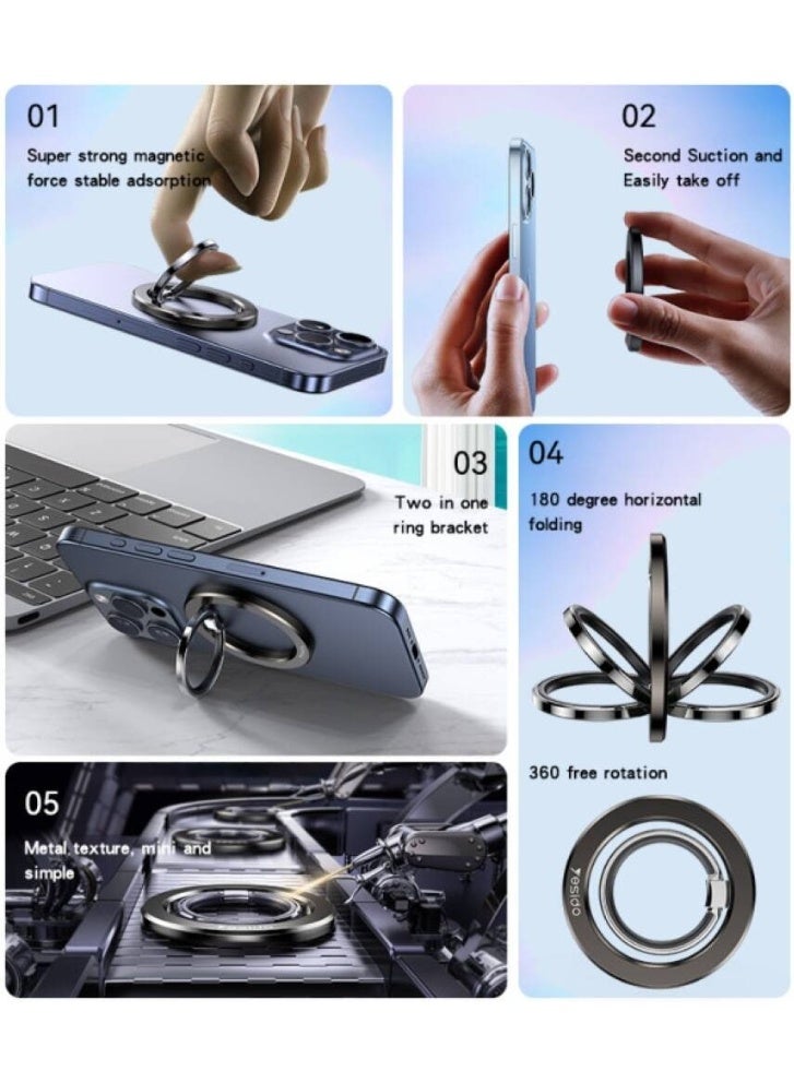 Yesido C205 360° Free-Rotation Phone Holder with Built-in N52 Magnets, Double Metal Ring Foldable Design, Strong Magnetic Grip, Lightweight and Convenient - Image 2