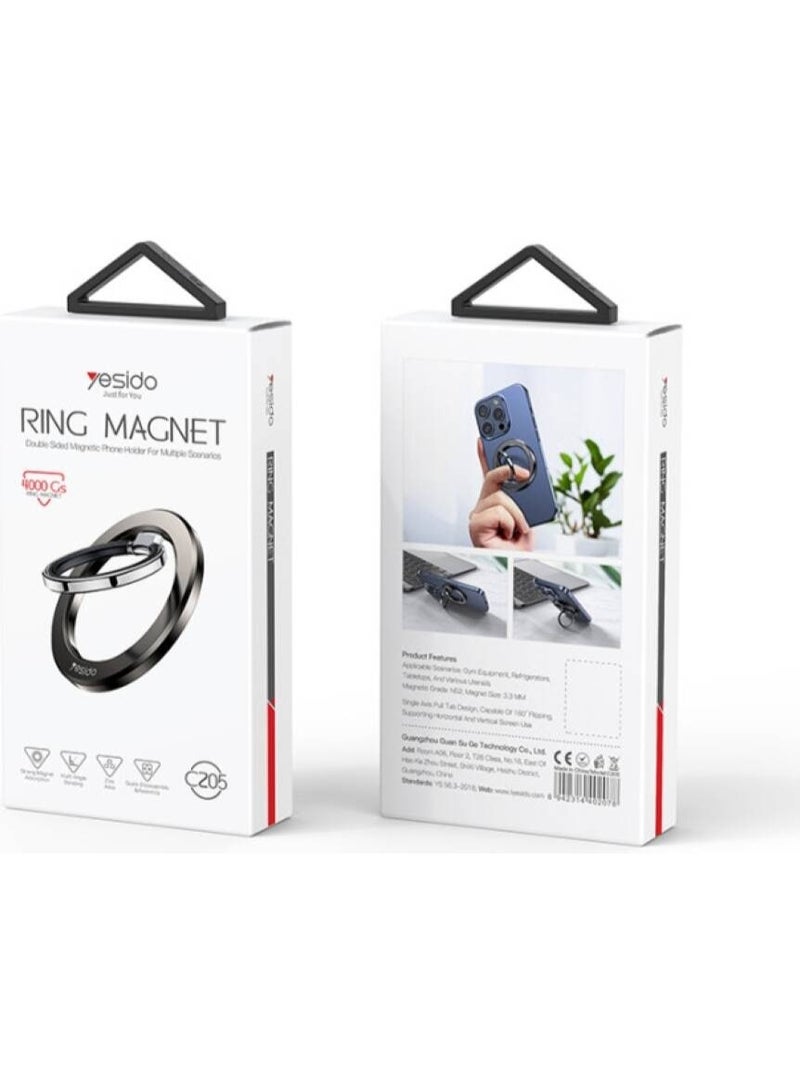 Yesido C205 360° Free-Rotation Phone Holder with Built-in N52 Magnets, Double Metal Ring Foldable Design, Strong Magnetic Grip, Lightweight and Convenient - Image 5