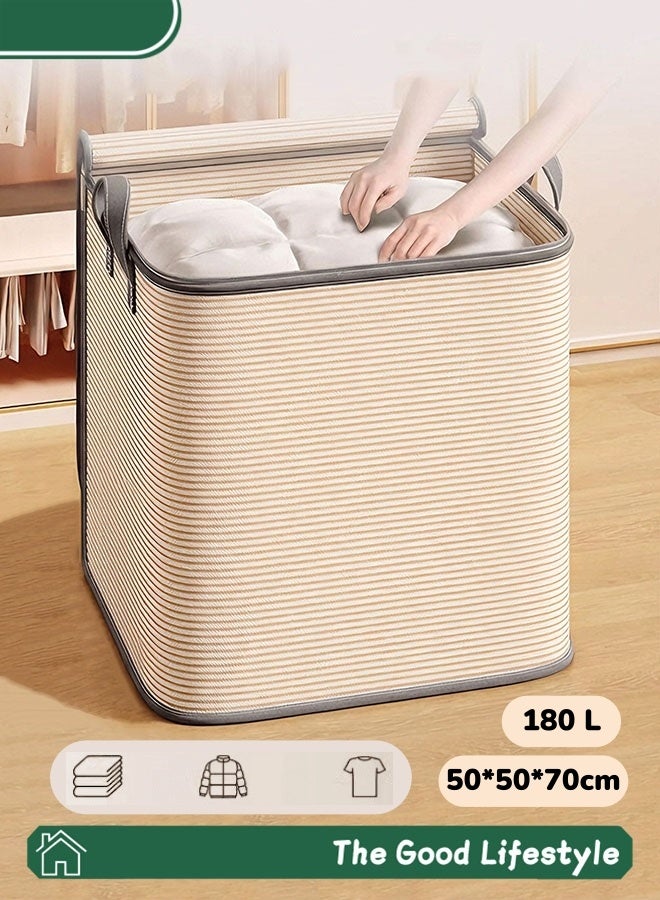 Laundry Basket,180L Laundry Hamper,Large Laundry Baskets With Easy Carry Handles,Freestanding Waterproof Clothes Hamper Storage Basket,Closet Organizer For Blankets, Clothes, Cotton Quilt, And Moving Packing,Beige - Image 1