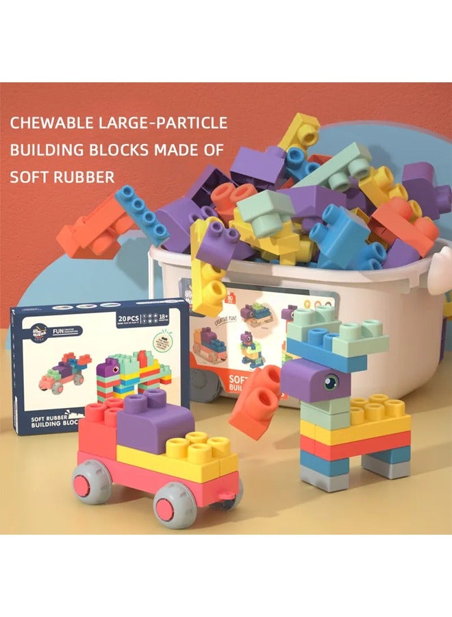 Wonderful toys baby large soft building blocks toys teether rubber large building blocks set baby soft building blocks 0 to 1 year old children can chew baby toys soft large particles assembly educa - Image 4
