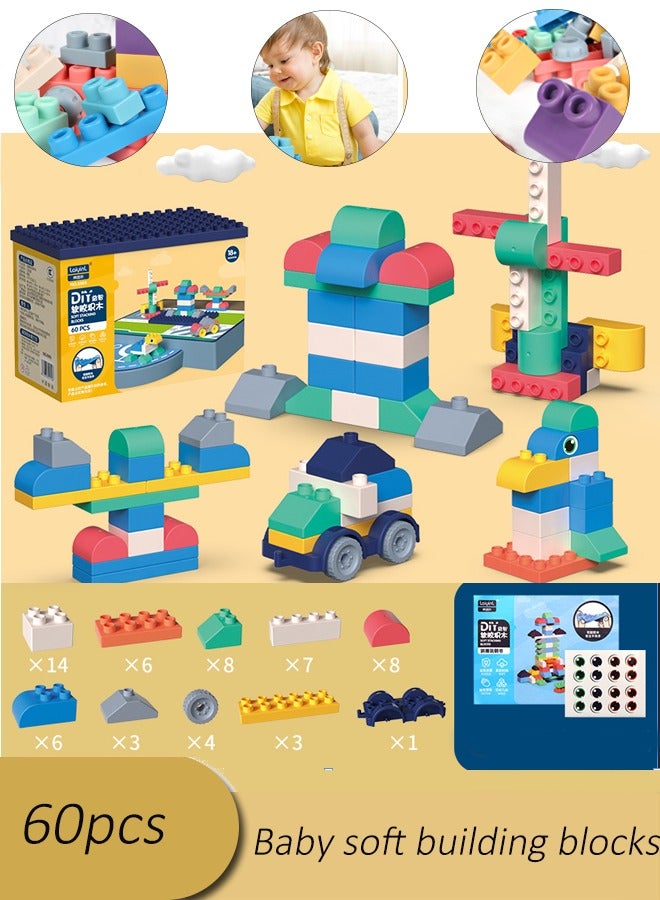 Wonderful toys baby large soft building blocks toys teether rubber large building blocks set baby soft building blocks 0 to 1 year old children can chew baby toys soft large particles assembly educa - Image 1