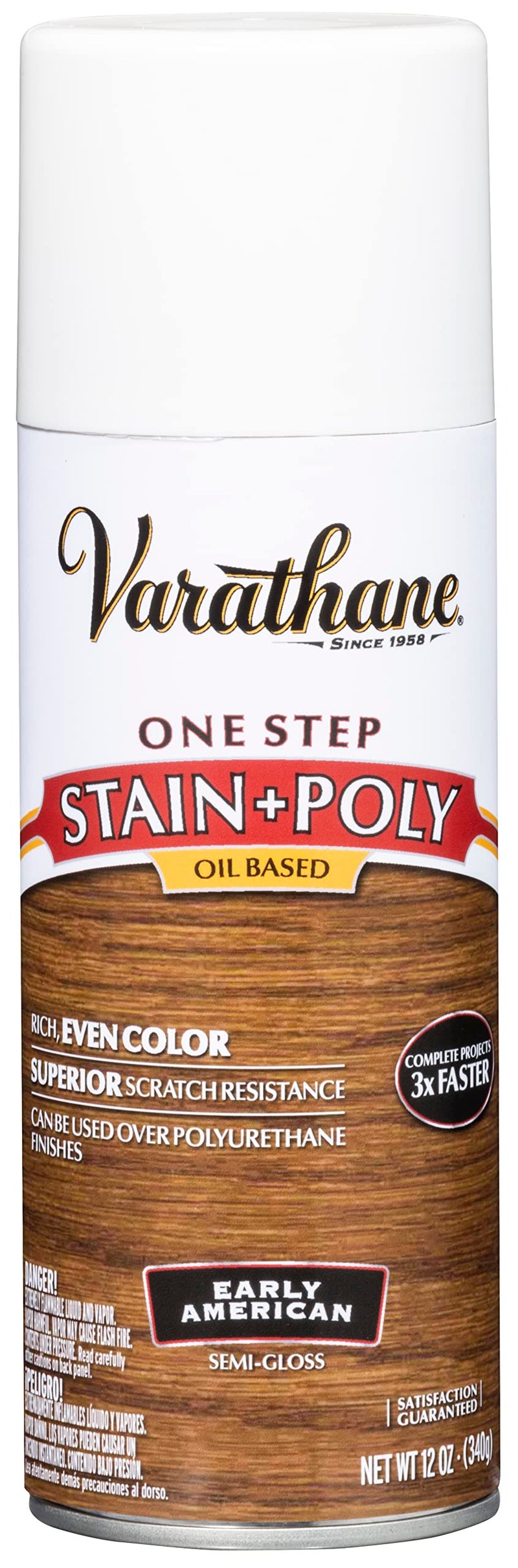 Varathane 243869 Oil-Based One Step Stain + Poly Spray, 12 oz, Early American - Image 1