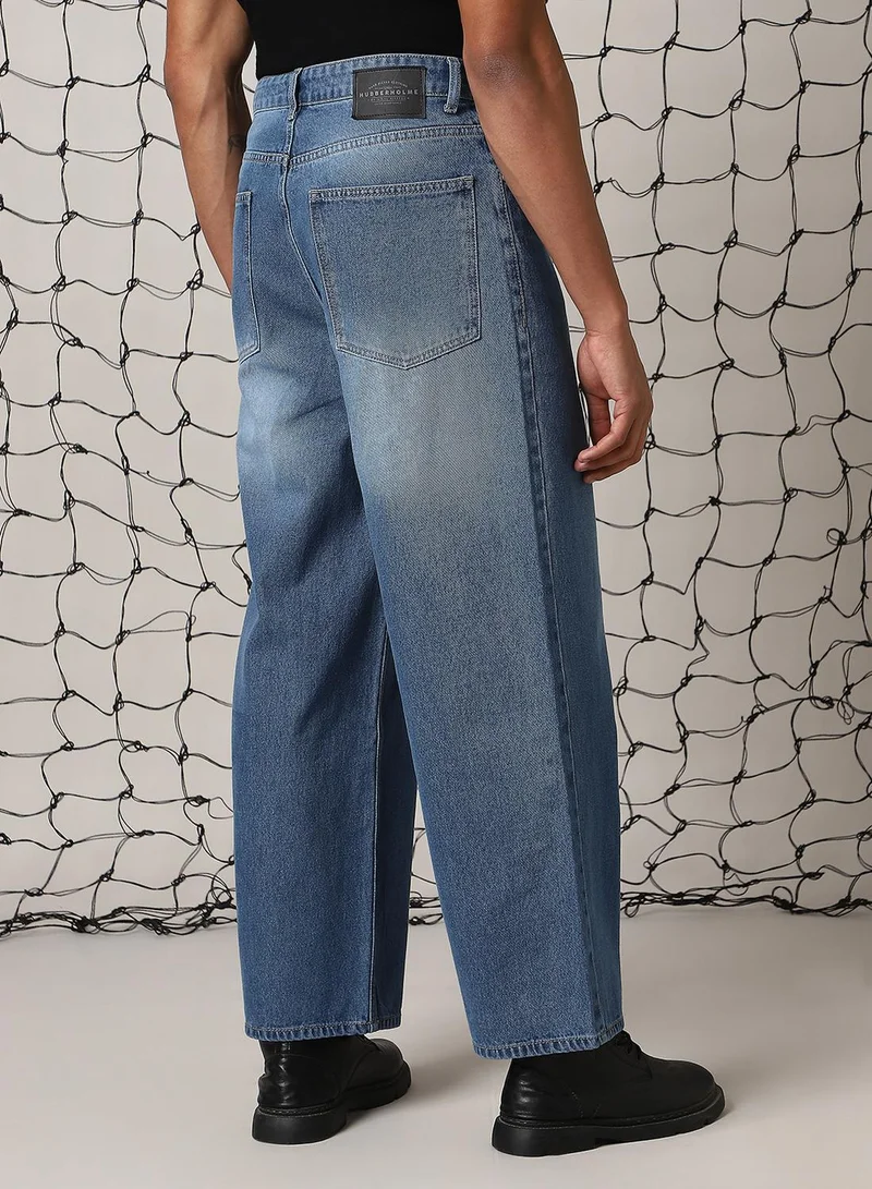 Hubberholme Men's Indigo 100% Cotton Distressed Jeans