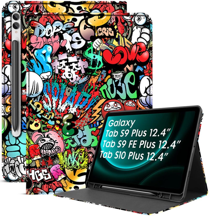 Robustrion Cover Case for Samsung Tab S9 FE Plus/Tab S10 Plus/Tab S9 Plus 12.4", Folio Cover with [Pencil Holder] [Auto Sleep Wake] for Samsung Galaxy Tab S9+ / S10 +/ S9 FE+ Tablet - Hippy - Image 1