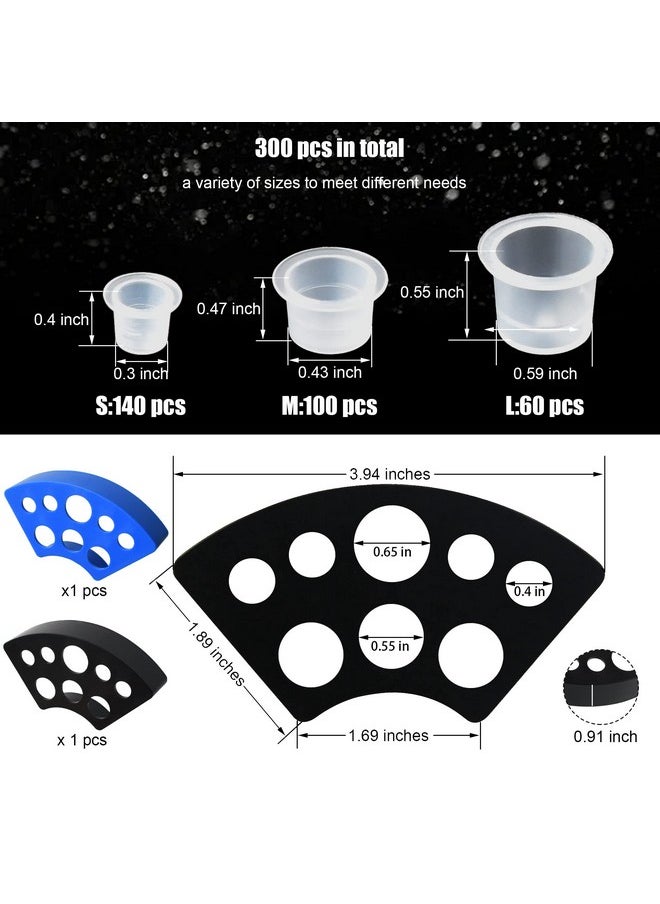 Yuronam - 302Pcs Tatoo Ink Caps Kit, Include 300 Tatoo Ink Cups Mixed Size And 2 Ink Cap Holder For Tatoo Ink Tatoo Accessory Tatoo Supplies - Image 1