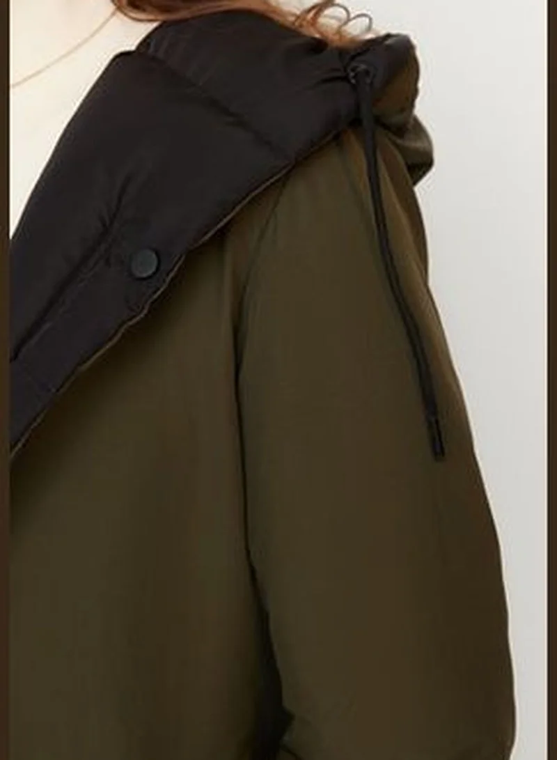 trendyol Black-Khaki Oversize Double-Sided Hooded Water-repellent Long Puffer Coat TWOAW23MO00052