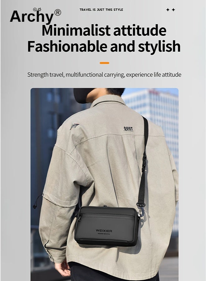 أرشي حقيبة كتف أنيقة للرجال للأنشطة الخارجية - سعة كبيرة، متينة ومقاومة للماء | تصميم متعدد الجيوب، مثالية للمشي والاستخدام اليومي | حزام قابل للتعديل، تصميم أنيق وعملي - Image 2