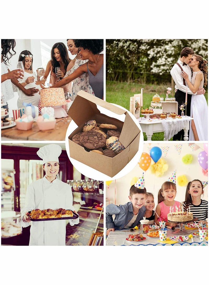 Excefore 10 Pack Bakery Boxes Small Brown Cake Box Small Kraft Cookie Boxes with Window for Cupcakes Pies Donuts 4x4x25 Inches - Image 5