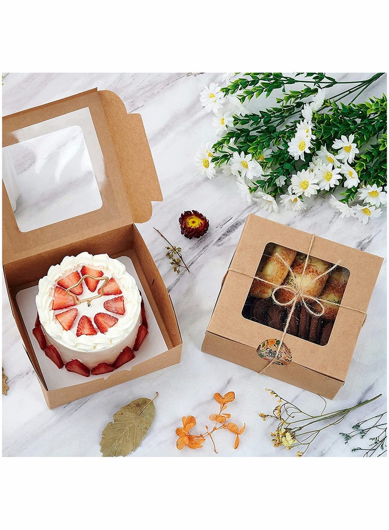 Excefore 10 Pack Bakery Boxes Small Brown Cake Box Small Kraft Cookie Boxes with Window for Cupcakes Pies Donuts 4x4x25 Inches - Image 4