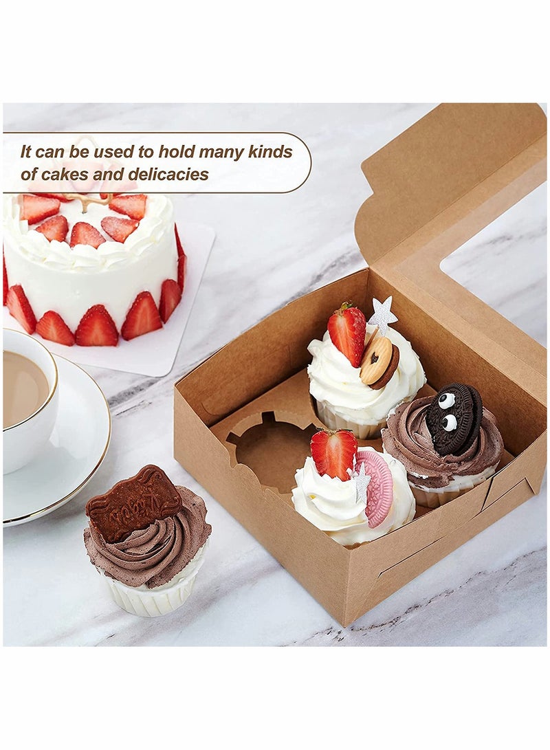 Excefore 10 Pack Bakery Boxes Small Brown Cake Box Small Kraft Cookie Boxes with Window for Cupcakes Pies Donuts 4x4x25 Inches - Image 3
