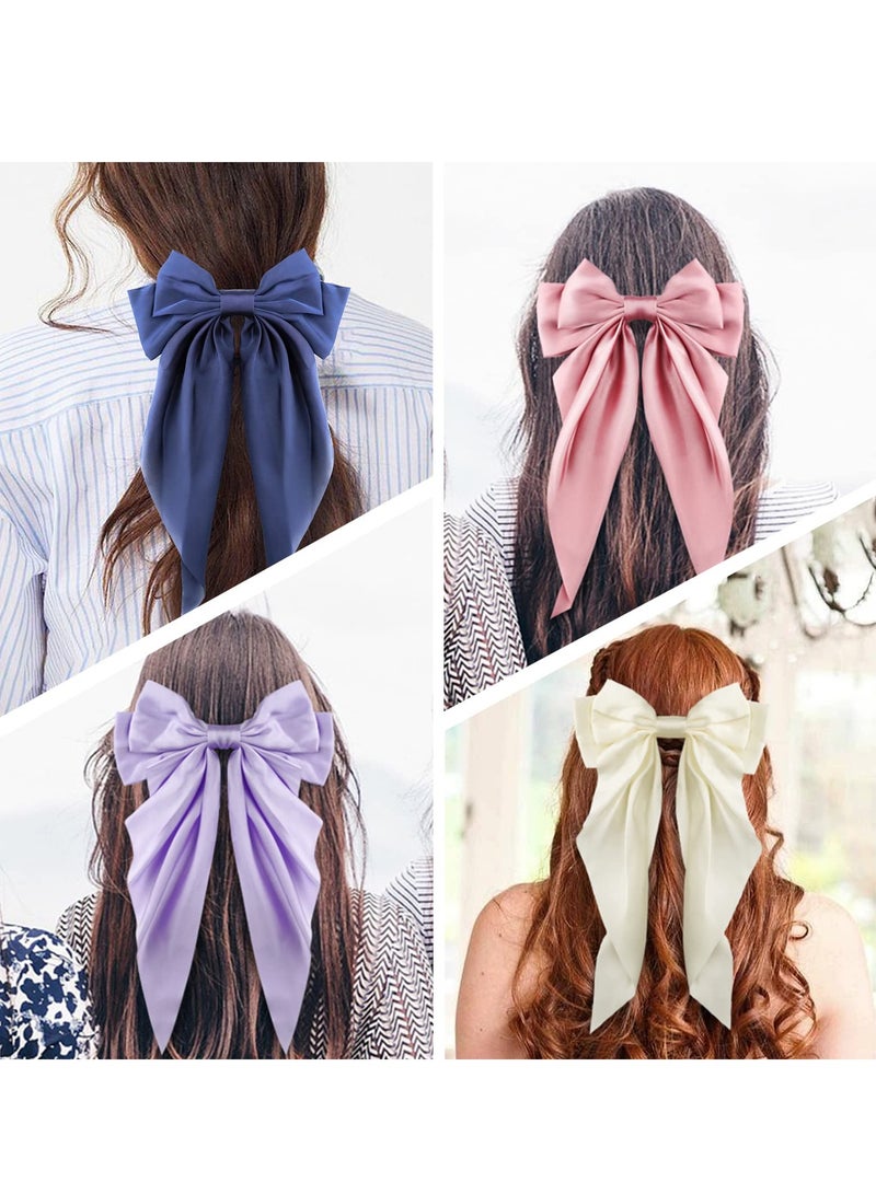 Generic 2pcs Long Tail Satin Silk French Hair Bows for Women & Girls, Pink & Navy Blue Bow Hair Barrettes, Perfect Dress-Up Accessories for Birthdays, Parties, and Shows. - Image 4
